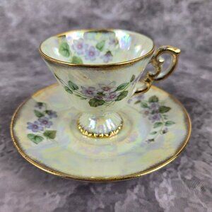 VTG Norleans Demitasse Cup & Saucer February Violet Iridescent Glaze Japan